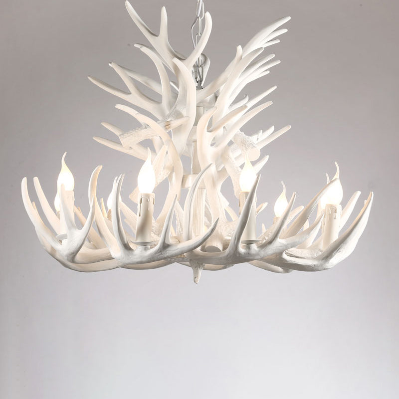Artificial Antler Chandelier Rustic Resin Hanging Light with Exposed Bulb Design