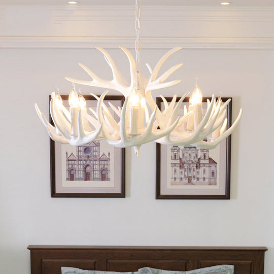 Artificial Antler Rustic Chandelier – Resin & Wood Pendant with Exposed Bulbs