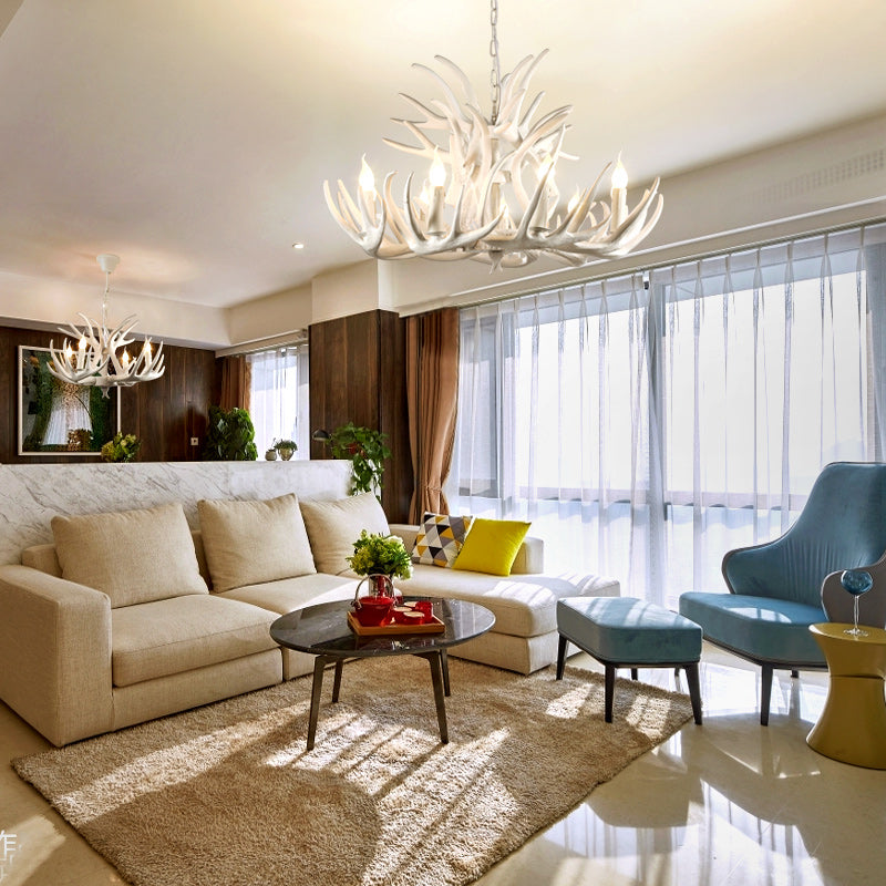 Artificial Antler Chandelier Rustic Resin Hanging Light with Exposed Bulb Design