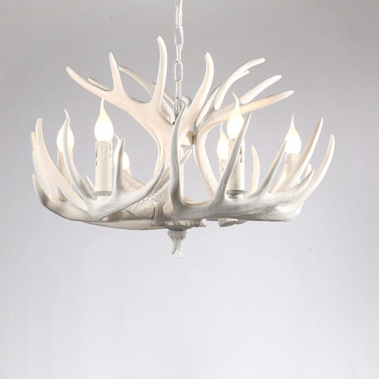 Artificial Antler Rustic Chandelier – Resin & Wood Pendant with Exposed Bulbs