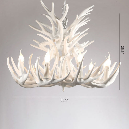 Artificial Antler Rustic Chandelier – Resin & Wood Pendant with Exposed Bulbs