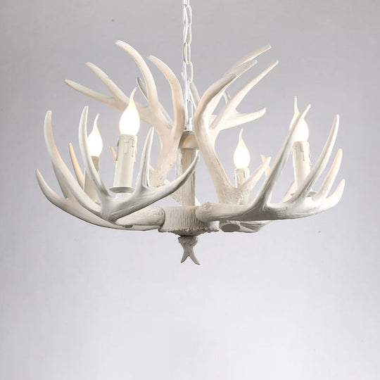 Artificial Antler Rustic Chandelier – Resin & Wood Pendant with Exposed Bulbs