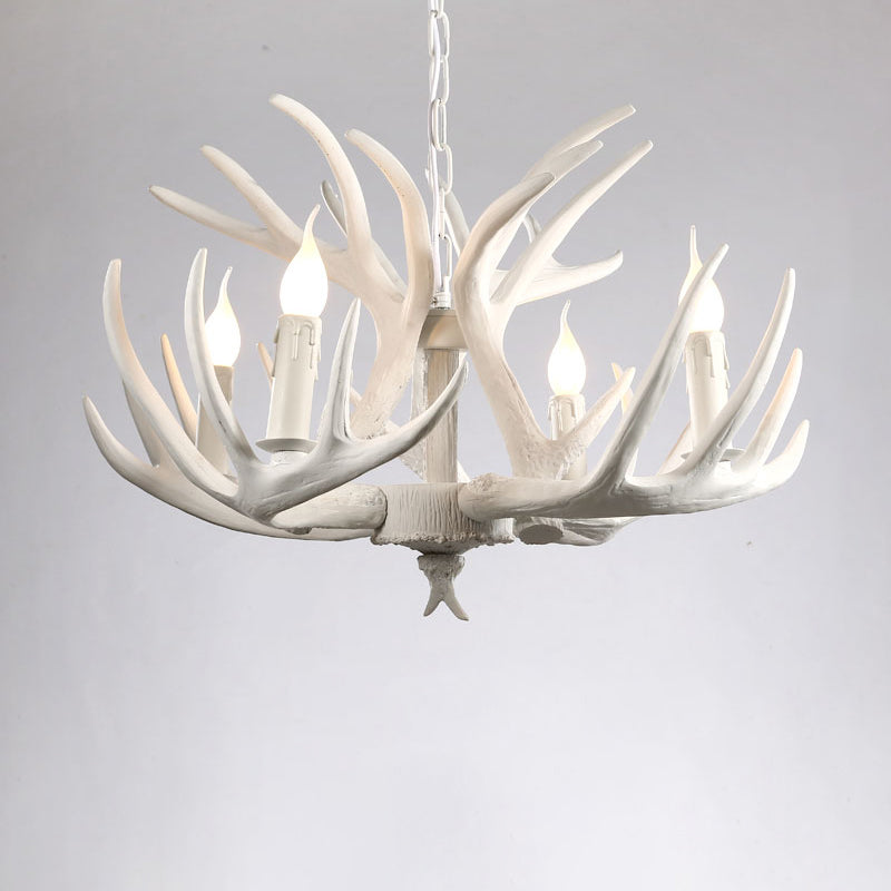 Artificial Antler Chandelier Rustic Resin Hanging Light with Exposed Bulb Design