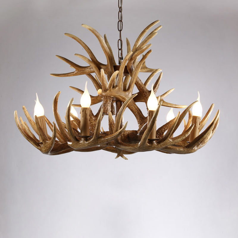 Artificial Antler Chandelier Rustic Resin Hanging Light with Exposed Bulb Design