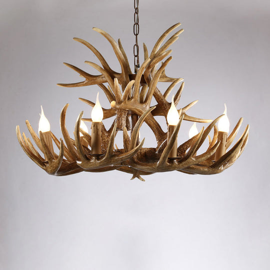 Artificial Antler Rustic Chandelier – Resin & Wood Pendant with Exposed Bulbs