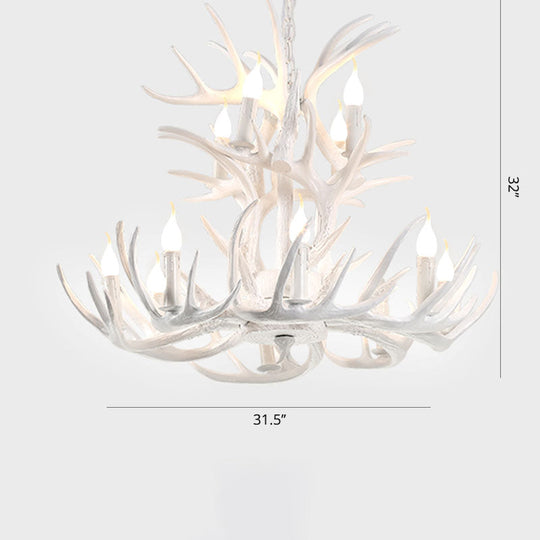 Artificial Antler Chandelier Rustic Resin Hanging Light with Exposed Bulb Design