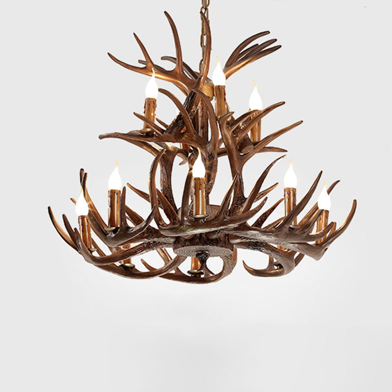 Artificial Antler Chandelier Rustic Resin Hanging Light with Exposed Bulb Design