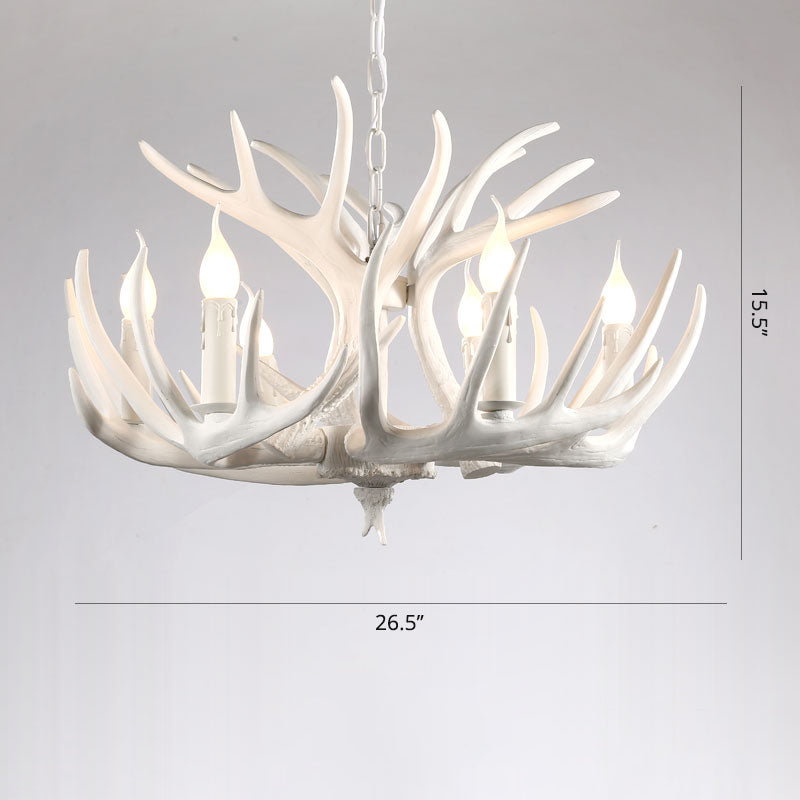 Artificial Antler Rustic Chandelier – Resin & Wood Pendant with Exposed Bulbs