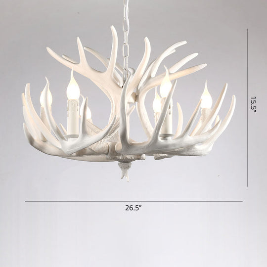 Artificial Antler Rustic Chandelier – Resin & Wood Pendant with Exposed Bulbs