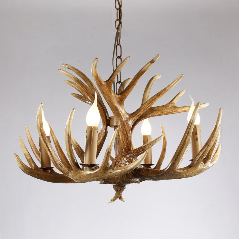Artificial Antler Chandelier Rustic Resin Hanging Light with Exposed Bulb Design