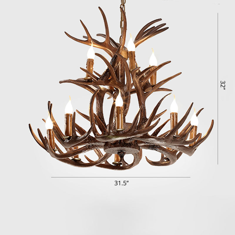 Artificial Antler Chandelier Rustic Resin Hanging Light with Exposed Bulb Design
