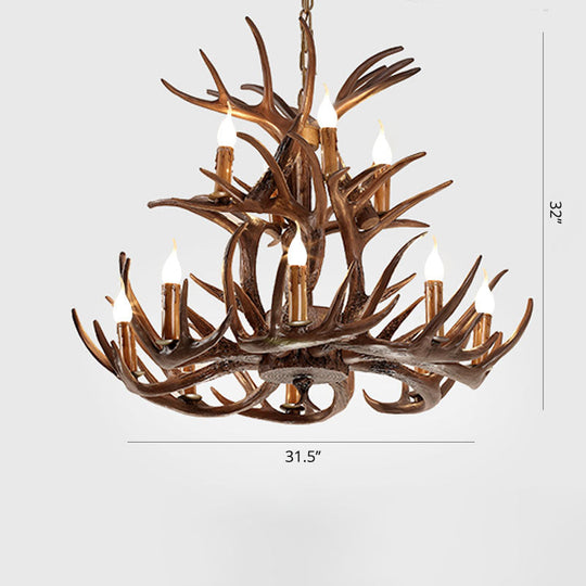 Artificial Antler Chandelier Rustic Resin Hanging Light with Exposed Bulb Design