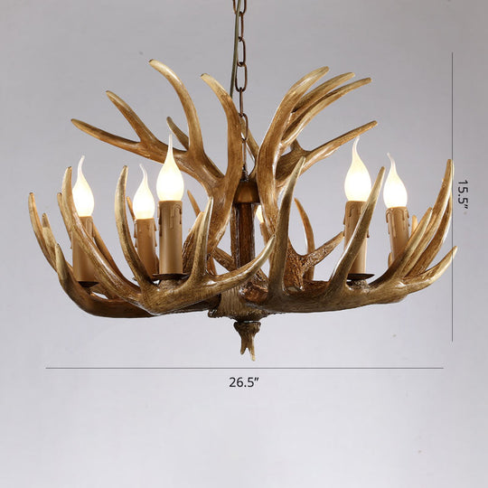 Artificial Antler Rustic Chandelier – Resin & Wood Pendant with Exposed Bulbs