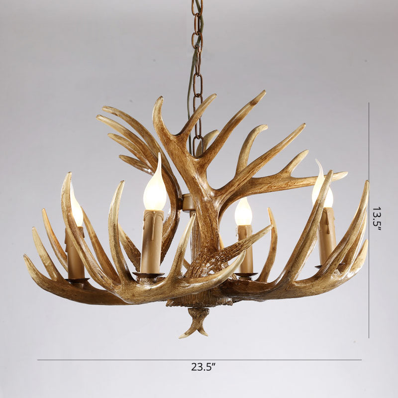 Artificial Antler Rustic Chandelier – Resin & Wood Pendant with Exposed Bulbs
