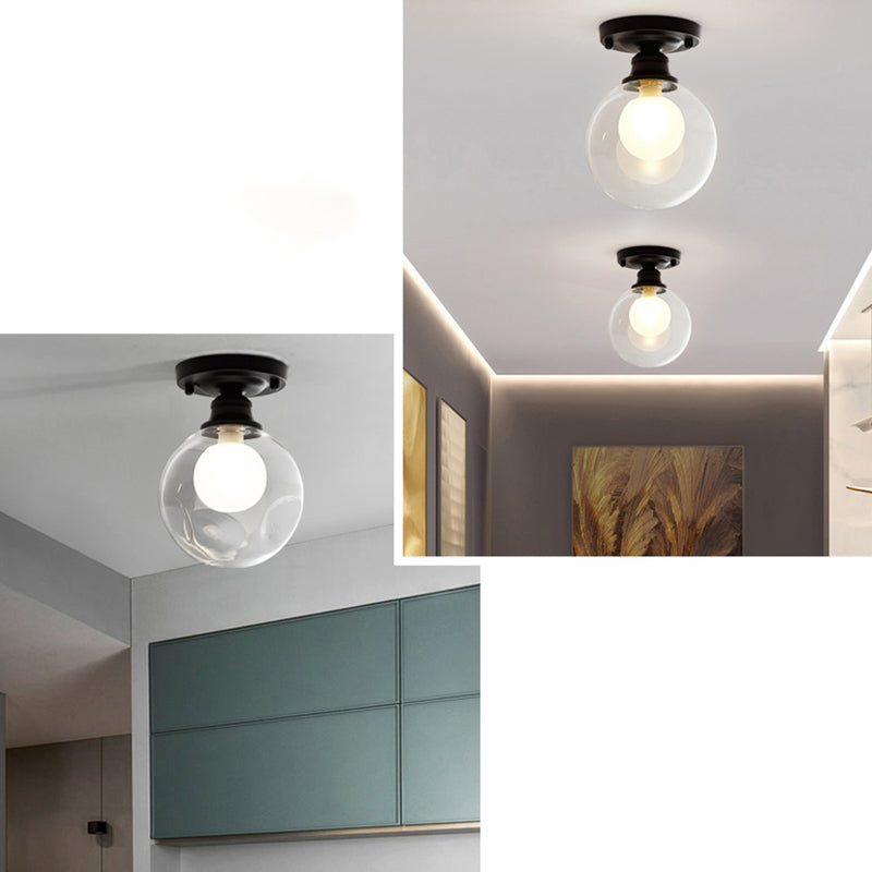 Mini Ball Black Ceiling Flush Mount Light with Dual Blown Glass for Simple and Elegant 1-Light Aisle Lighting