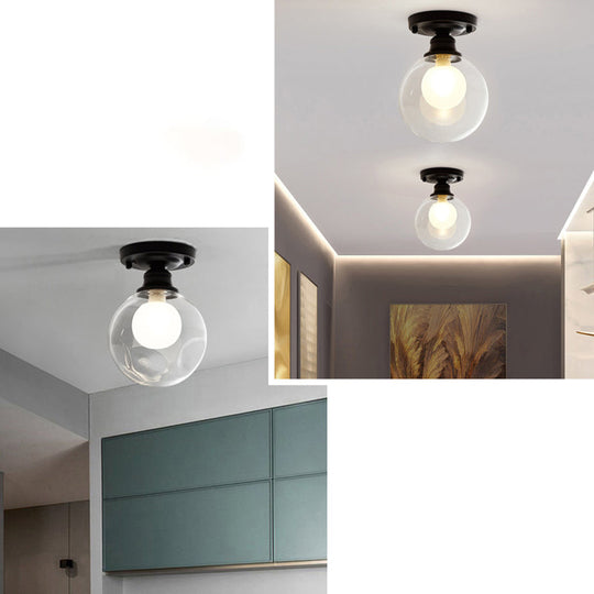 Mini Ball Black Ceiling Flush Mount Light with Dual Blown Glass for Simple and Elegant 1-Light Aisle Lighting