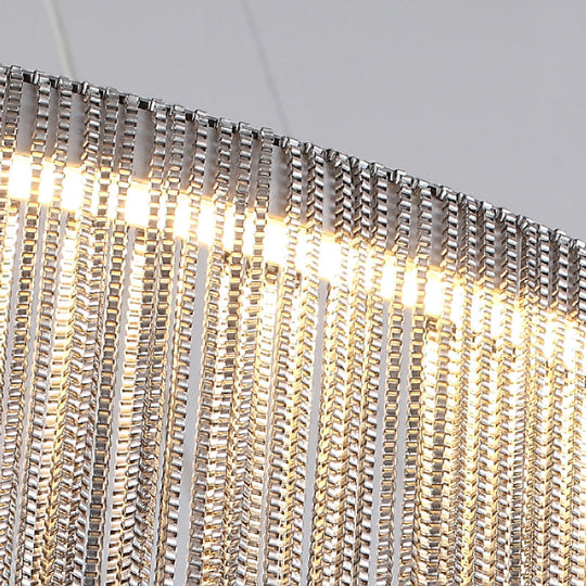 LED Chain Fringe Chandelier - Modern Metal Pendant Light for Living Room