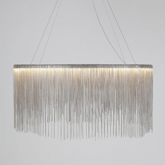 LED Chain Fringe Chandelier - Modern Metal Pendant Light for Living Room
