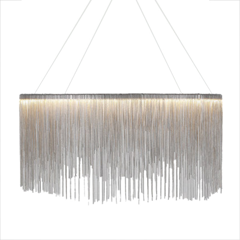 LED Chain Fringe Chandelier - Modern Metal Pendant Light for Living Room