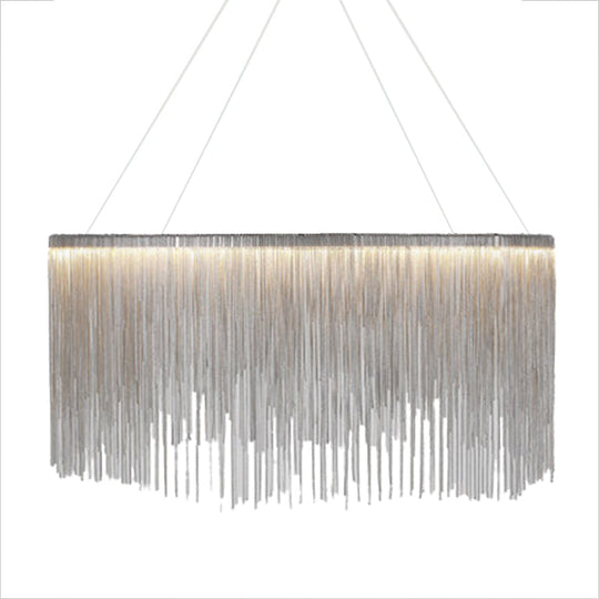 LED Chain Fringe Chandelier - Modern Metal Pendant Light for Living Room