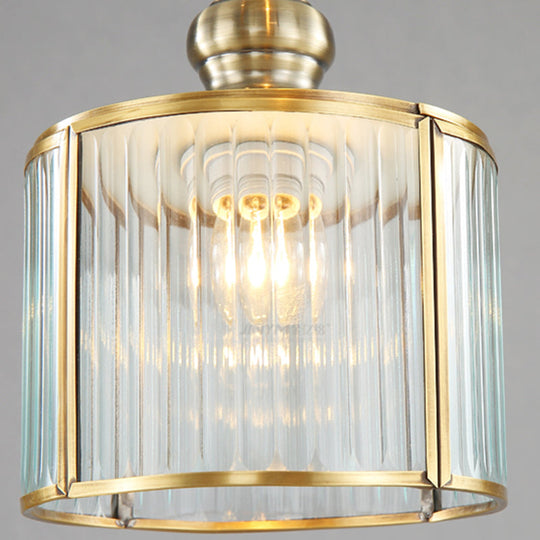 Postmodern Ribbed Glass Pendant Light Fixture with Multiple Lamps - Brass Finish for Stairway