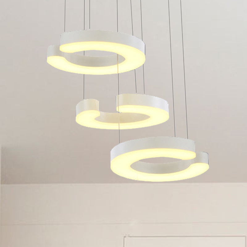 C-Shaped LED Pendant Lamp Kit - Minimalist Metal Design with Warm/White Light and Round/Linear Canopy