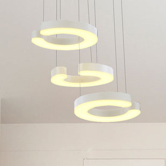 C-Shaped LED Pendant Lamp Kit - Minimalist Metal Design with Warm/White Light and Round/Linear Canopy
