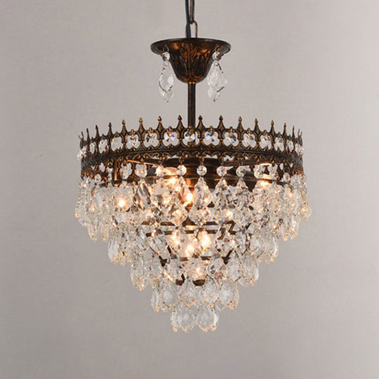 Crown Pendant Light with Crystal Drops - Vintage Single-Bulb Metal Ceiling Fixture