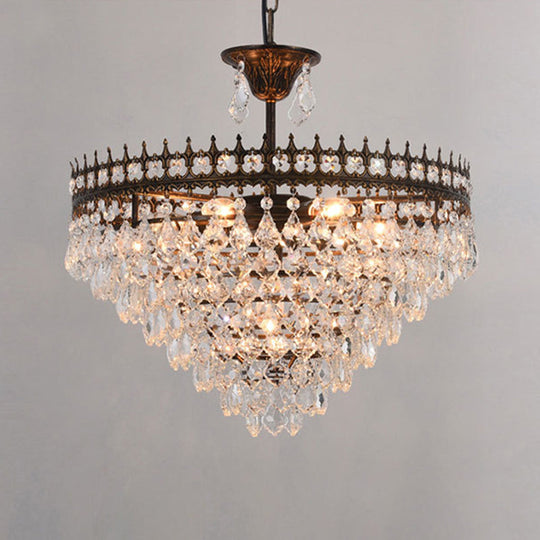 Crown Pendant Light with Crystal Drops - Vintage Single-Bulb Metal Ceiling Fixture