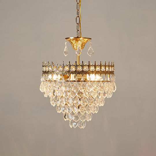 Crown Pendant Light with Crystal Drops - Vintage Single-Bulb Metal Ceiling Fixture