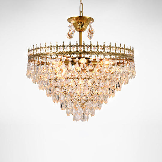 Crown Pendant Light with Crystal Drops - Vintage Single-Bulb Metal Ceiling Fixture