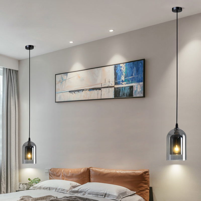 Postmodern Dual Cloche Pendant Bedroom Light with Blown Glass