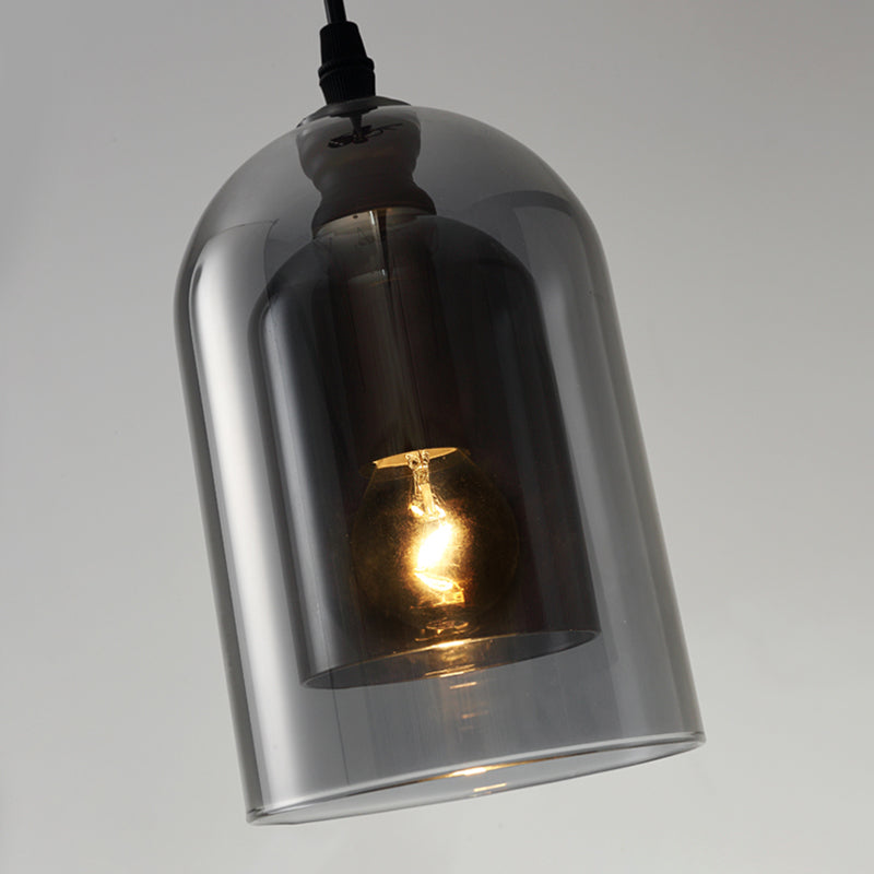 Postmodern Dual Cloche Pendant Bedroom Light with Blown Glass