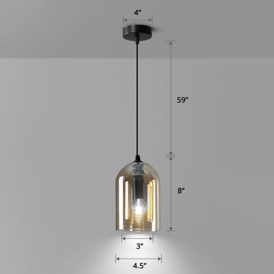 Postmodern Dual Cloche Pendant Bedroom Light with Blown Glass