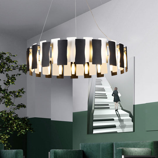 Postmodern Black and White Circular Chandelier Pendant Light for Living Room