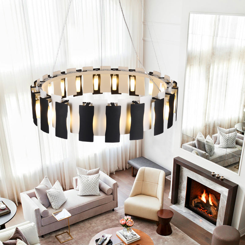 Postmodern Black and White Circular Chandelier Pendant Light for Living Room