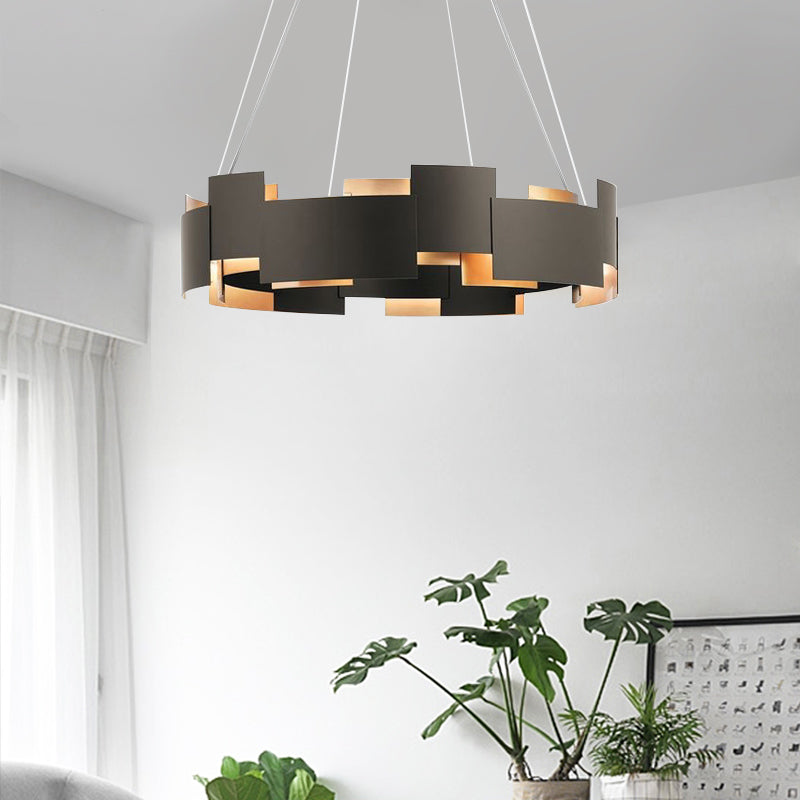 Black and Gold Metal Pendant Chandelier with Postmodern Splicing Design and Inner Suspension Light
