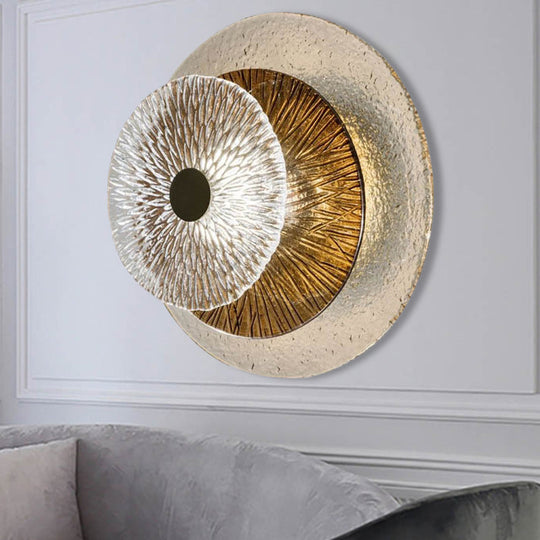 Minimalist 1-Light Brown Ribbed Glass Bell Sconce Wall Mount Lamp for Living Room