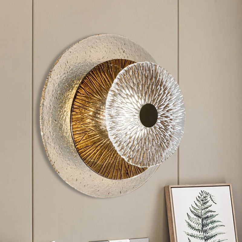 Minimalist 1-Light Brown Ribbed Glass Bell Sconce Wall Mount Lamp for Living Room