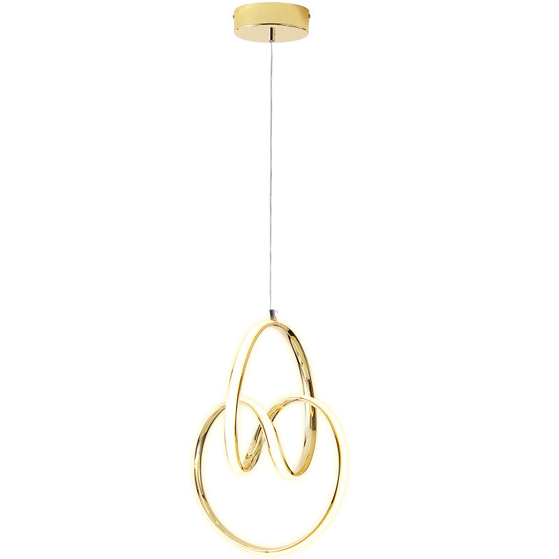 Art Deco Gold Finish LED Suspension Lamp - Interlocking Metal Chandelier for Restaurants