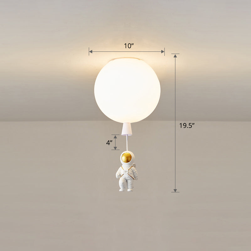 Kids Astronaut and Balloon Ceiling Light – White 1-Bulb Flush Mount with Acrylic Shade