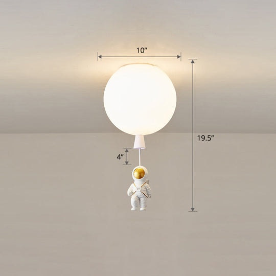 Kids Astronaut and Balloon Ceiling Light – White 1-Bulb Flush Mount with Acrylic Shade