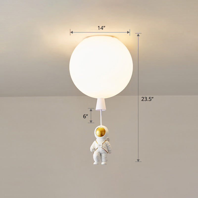 Kids Astronaut and Balloon Ceiling Light – White 1-Bulb Flush Mount with Acrylic Shade