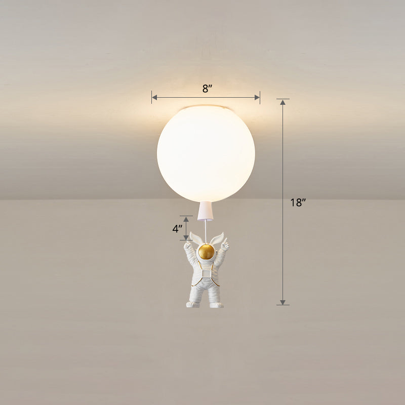 Kids Astronaut and Balloon Ceiling Light – White 1-Bulb Flush Mount with Acrylic Shade
