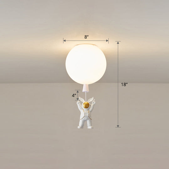 Kids Astronaut and Balloon Ceiling Light – White 1-Bulb Flush Mount with Acrylic Shade