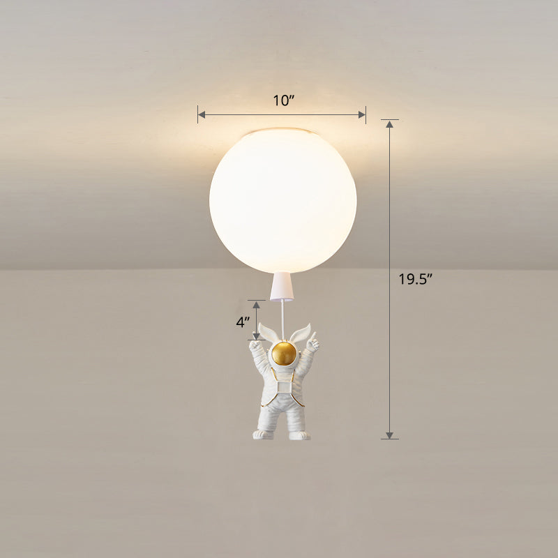 Kids Astronaut and Balloon Ceiling Light – White 1-Bulb Flush Mount with Acrylic Shade