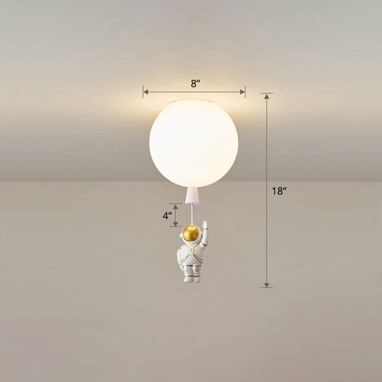 Kids Astronaut and Balloon Ceiling Light – White 1-Bulb Flush Mount with Acrylic Shade