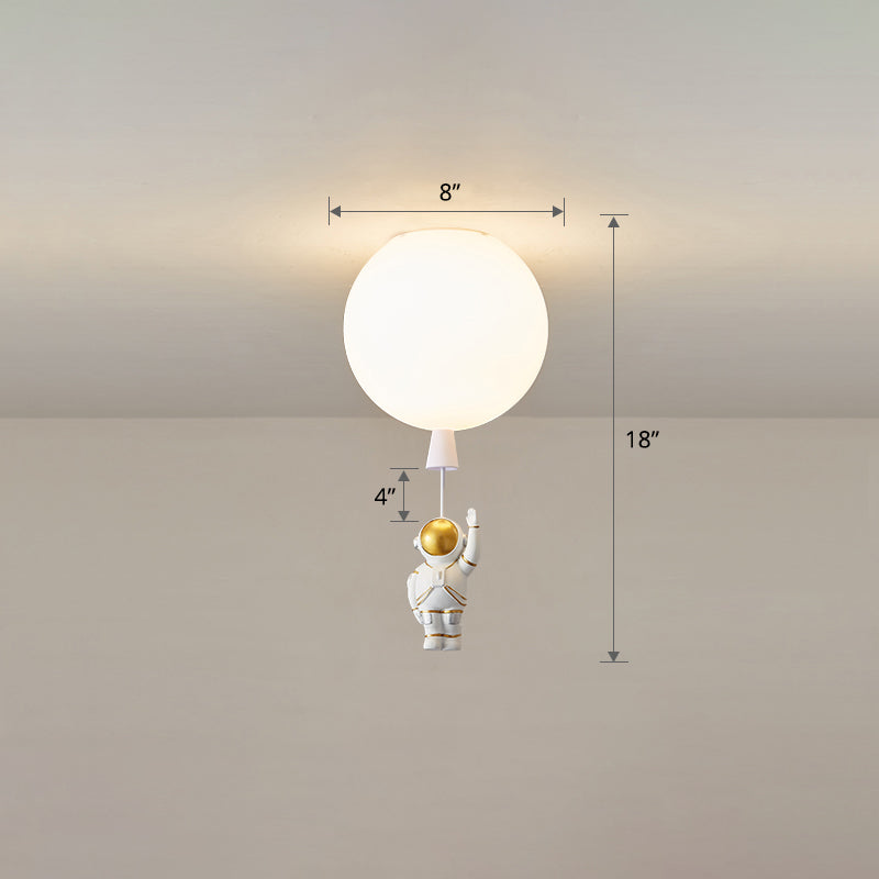 Kids Astronaut and Balloon Ceiling Light – White 1-Bulb Flush Mount with Acrylic Shade