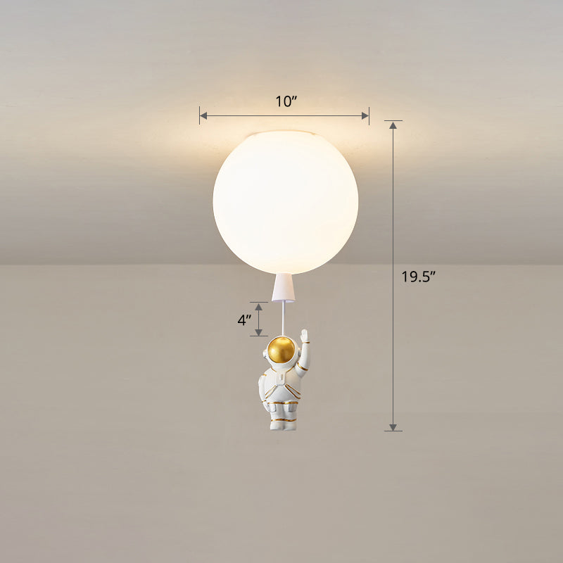 Kids Astronaut and Balloon Ceiling Light – White 1-Bulb Flush Mount with Acrylic Shade