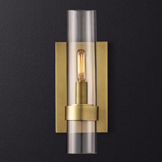 Traditional Cylinder Glass Sconce Light - 2.5"/5" Wide Wall Lamp for Stairs with Black/Brass Finish